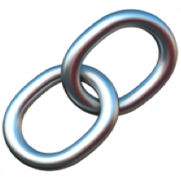 A rendering of two metallic chain links looped together